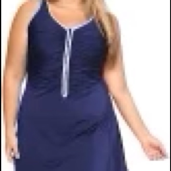 DELIMIRA Women's Plus Size  Swimsuit Zip Front Skirted Bathing Suits Swimdress - Picture 5 of 7